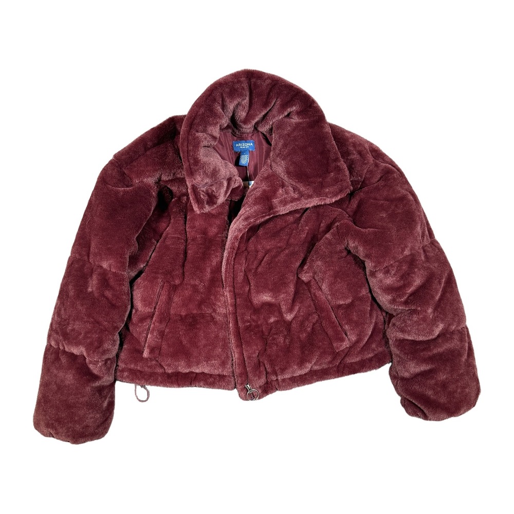 Arizona Jean Co Faux Fur Puffer Jacket Madeira Wine Burgundy Large NWT 2635